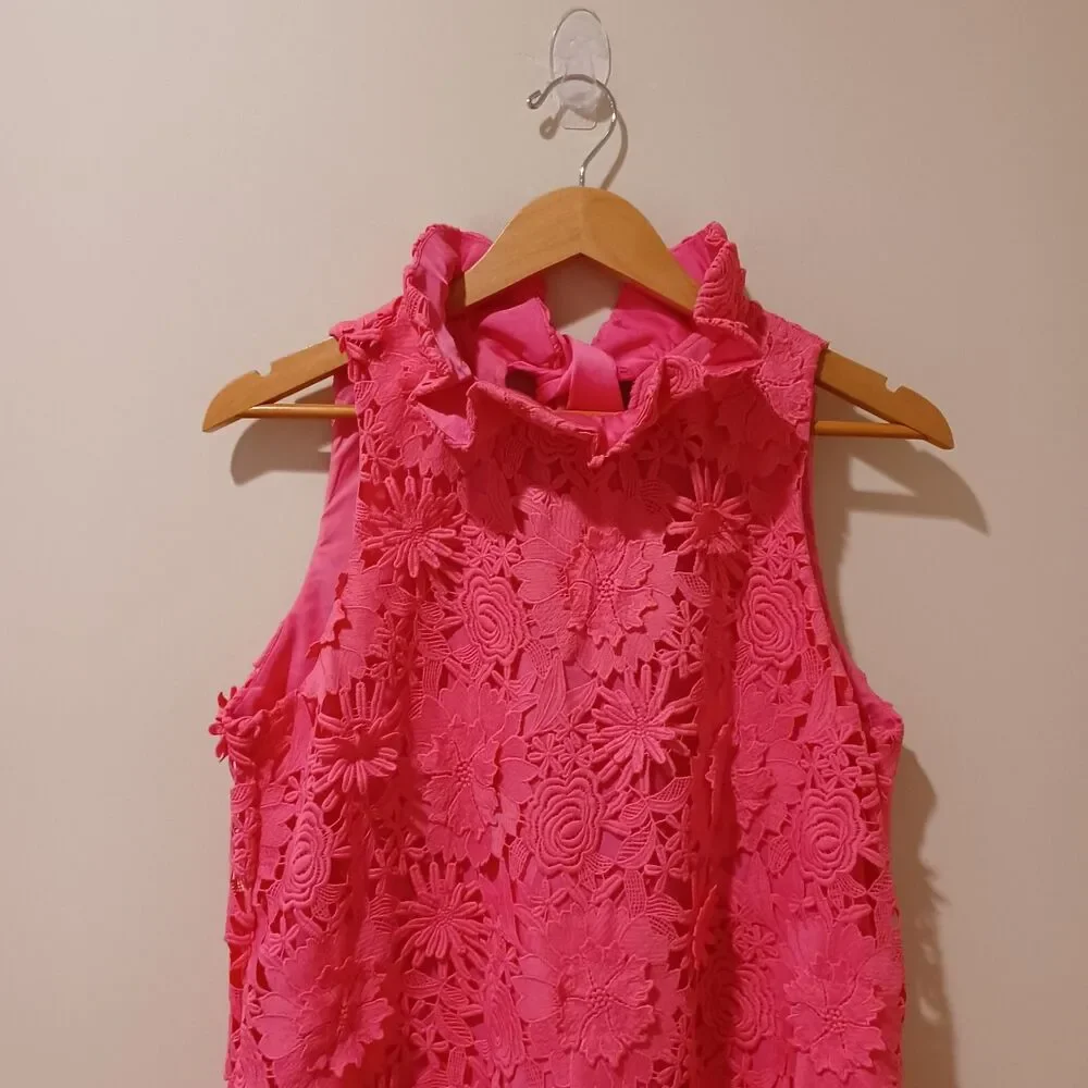 Tuckernuck Guipure Lace Blythe Sleeveless Floral Dress Pink Size L Preppy Party - Picture 4 of 10